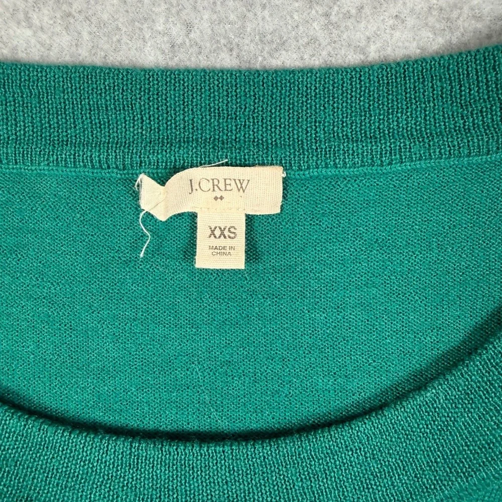 J.Crew Tippi Sweater Green 100% Merino Wool 3/4 Sleeve XXS 93577 HO12